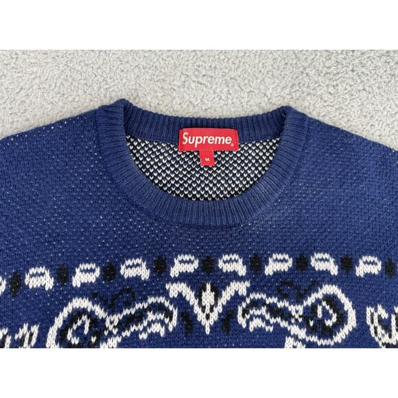 Supreme Bandana Sweater Pullover Crewneck Navy Blue Long Sleeve Medium - Picture 2 of 16